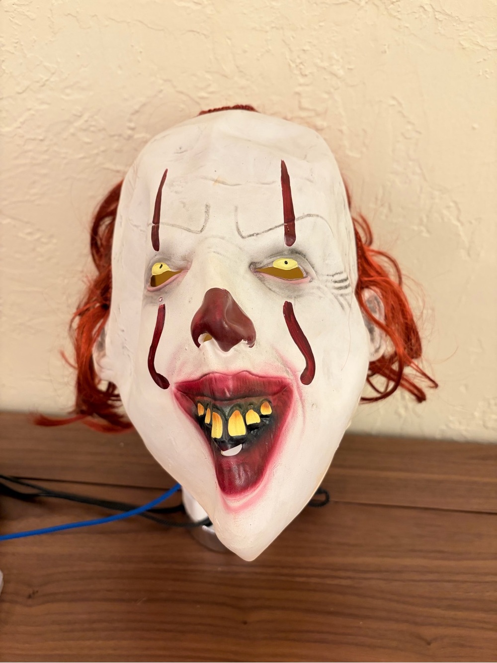 Scary Clown Halloween Mask with Attached Red Hair Pennywise Style